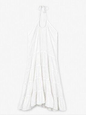 LUCCA White Halter Tiered Maxi Dress 100% Cotton Women's Size Small